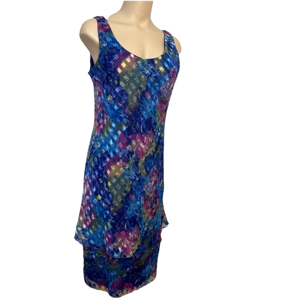 Vintage Patra Women's Dress Size 8 Peacock Fairy Shimmery Tiered - Picture 4 of 8